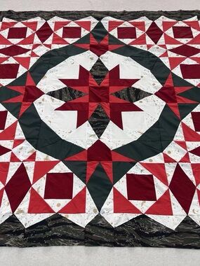 Original Christmas Heritage Stars Patchwork Cotton Quilt Top/Topper 86x86”